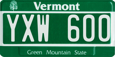 VT license plate YXW600
