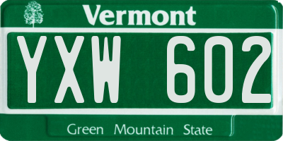 VT license plate YXW602