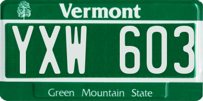 VT license plate YXW603