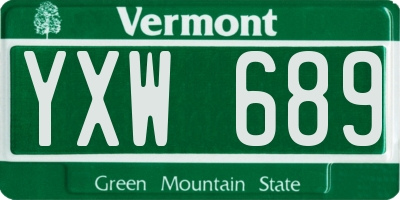 VT license plate YXW689