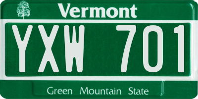 VT license plate YXW701
