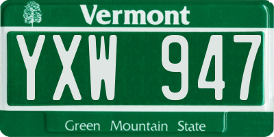 VT license plate YXW947