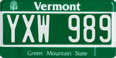 VT license plate YXW989