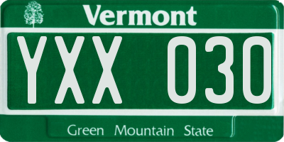 VT license plate YXX030
