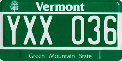 VT license plate YXX036