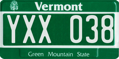 VT license plate YXX038