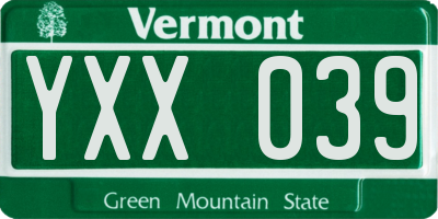 VT license plate YXX039