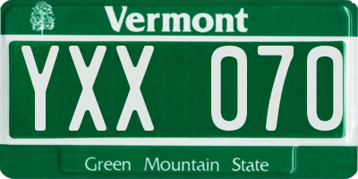VT license plate YXX070