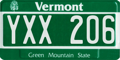 VT license plate YXX206