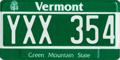 VT license plate YXX354