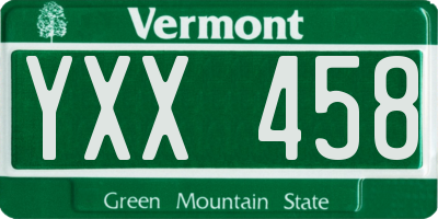 VT license plate YXX458