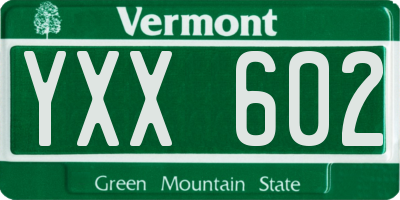 VT license plate YXX602