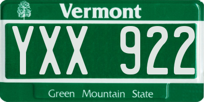 VT license plate YXX922