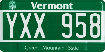 VT license plate YXX958
