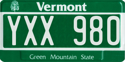 VT license plate YXX980