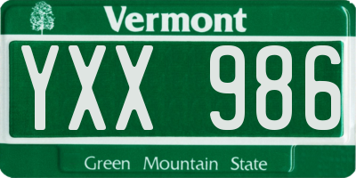 VT license plate YXX986