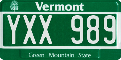 VT license plate YXX989