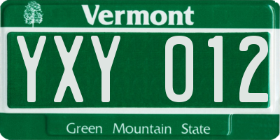 VT license plate YXY012