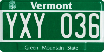 VT license plate YXY036