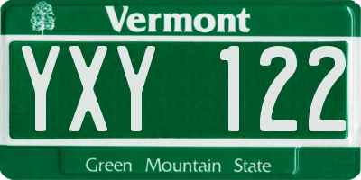 VT license plate YXY122