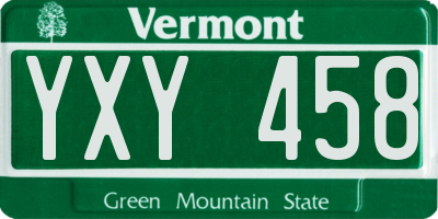 VT license plate YXY458