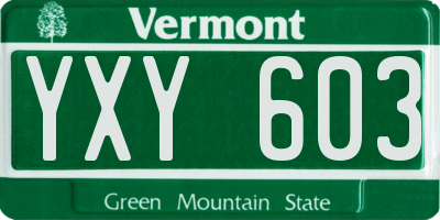 VT license plate YXY603