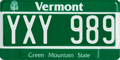 VT license plate YXY989