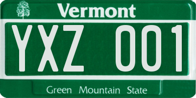VT license plate YXZ001