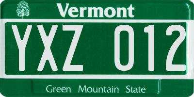 VT license plate YXZ012