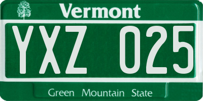 VT license plate YXZ025