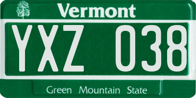 VT license plate YXZ038