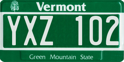 VT license plate YXZ102