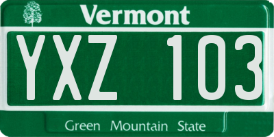 VT license plate YXZ103