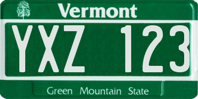 VT license plate YXZ123