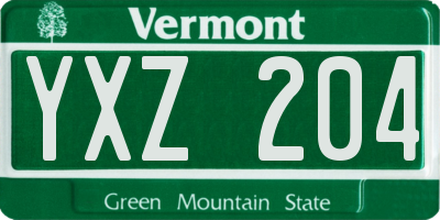 VT license plate YXZ204