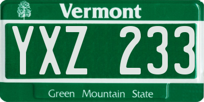 VT license plate YXZ233