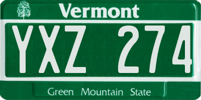 VT license plate YXZ274