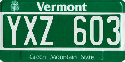 VT license plate YXZ603