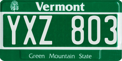 VT license plate YXZ803