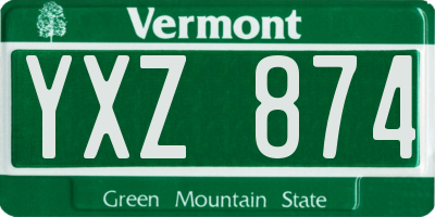 VT license plate YXZ874