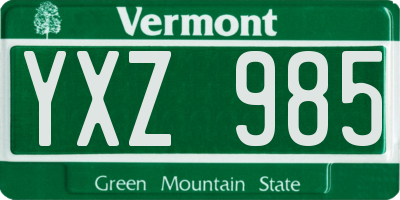 VT license plate YXZ985