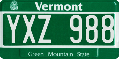 VT license plate YXZ988