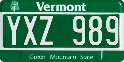 VT license plate YXZ989