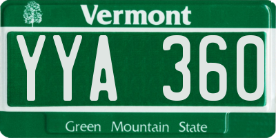 VT license plate YYA360