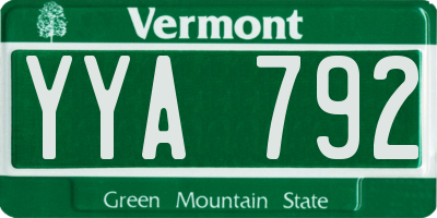 VT license plate YYA792