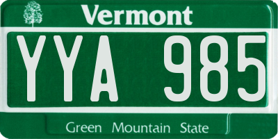 VT license plate YYA985