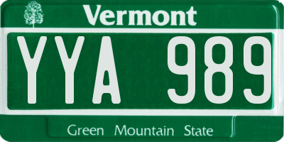 VT license plate YYA989