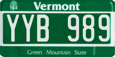 VT license plate YYB989