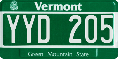 VT license plate YYD205