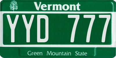 VT license plate YYD777